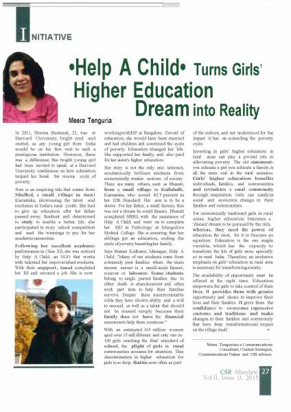 ‘Help A Child’ Turns Girls’ Higher Education Dream Into Reality- By Meera Tenguria