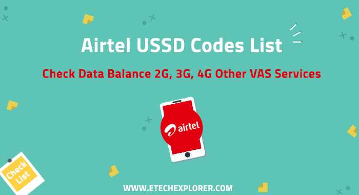 Airtel USSD Codes List And Check Data Balance 2G, 3G, 4G - Updated