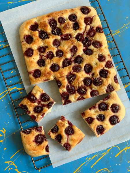 Cherry Focaccia With Rosemary And Balsamic