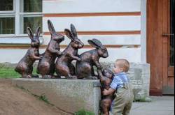 Funny Cute Boy - Rabbit Statue - Funny Images - Photos