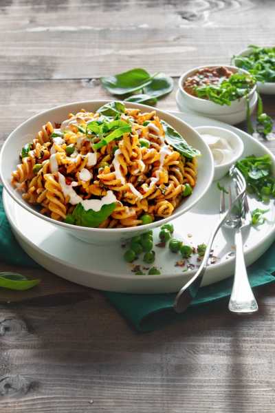 Fusilli Pasta With Spinach And Tomato Sauce