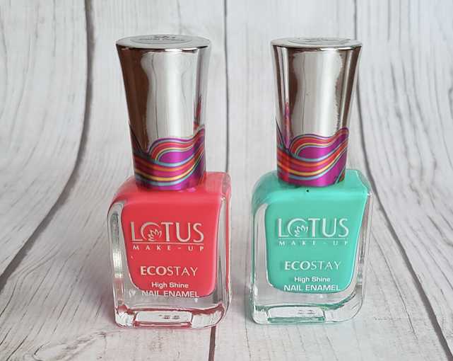 Lotus Make-up Ecostay High Shine Nail Enamel (E61, E62) Review, Swatches, Price - Indian Beauty Hub