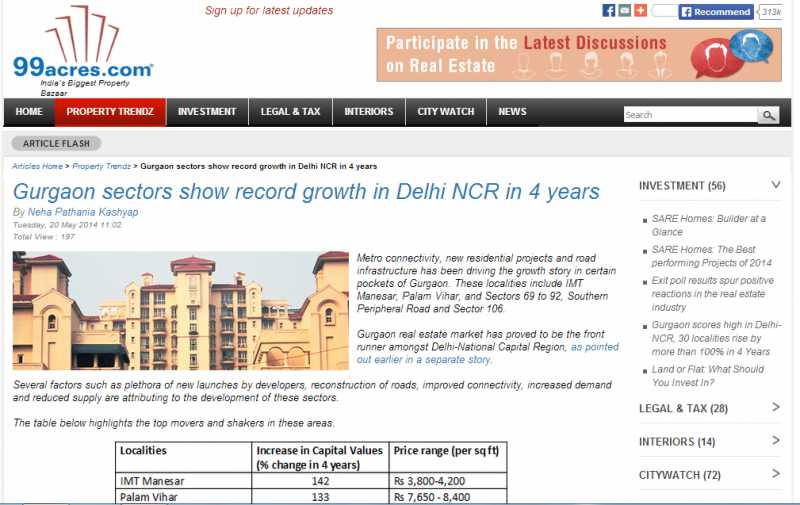 MEDIA COVERAGE - Www.99acres.com - Friday, 20 May 2014