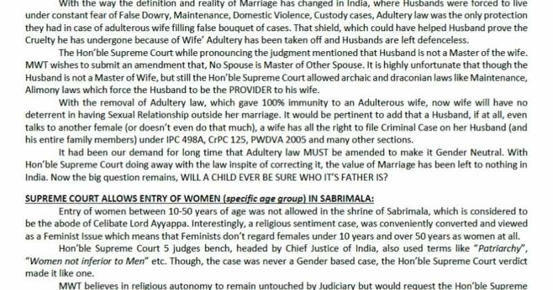 PRESS RELEASE - BLACK SEPTEMBER #Adultery #Sabrimala