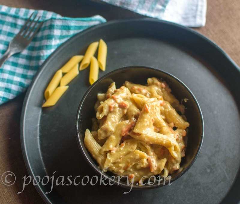 Quick Creamy White Pasta / Indian Style Pasta - Pooja