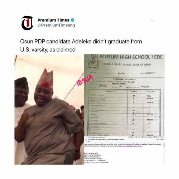 Sina Rambo, Bredâs Dad And Osun PDP Candidate Didnât Graduate From Varsity, As Claimed