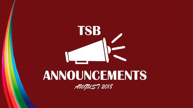 TSB Monthly Announcements - August 2018