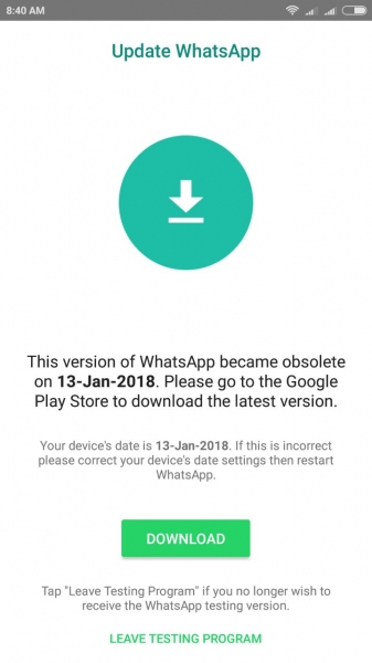 WhatsApp Messenger Asking For Update On 13 Jan 2018 [Solved] - Soonev